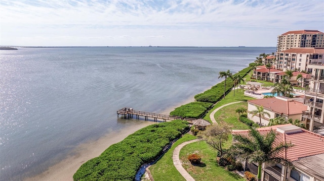 aerial view with a water view