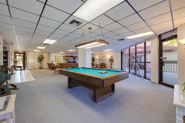 game room featuring carpet, plenty of natural light, and pool table