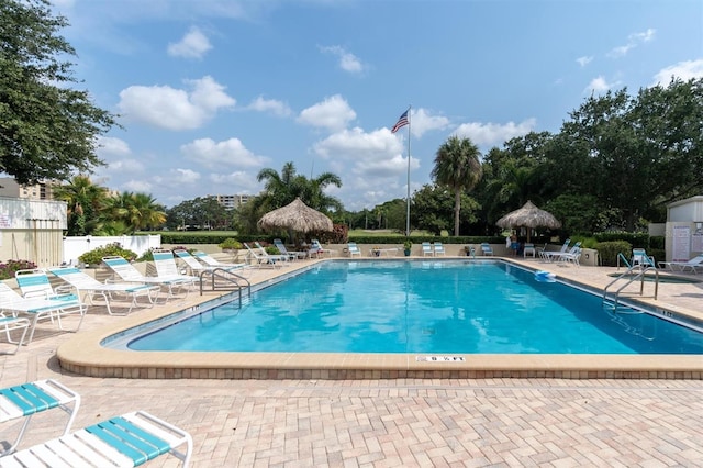 view of swimming pool with a patio