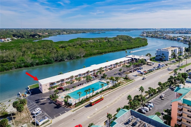 aerial view with a water view