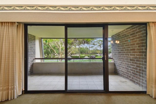 interior space featuring dark colored carpet