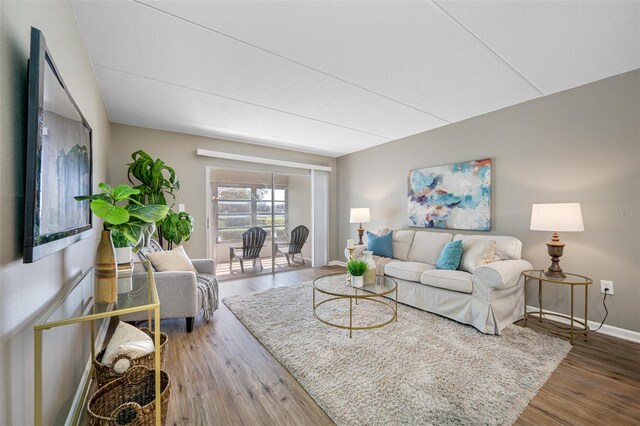 living room with hardwood / wood-style flooring