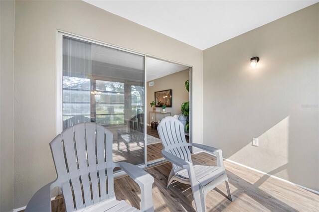 interior space with a balcony