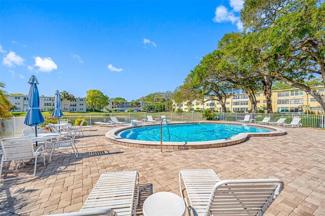 view of pool featuring a patio