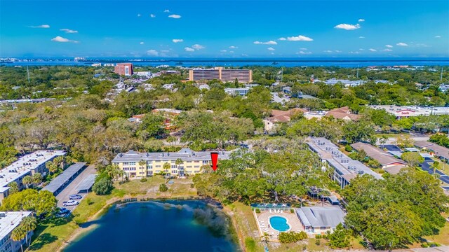 bird's eye view featuring a water view