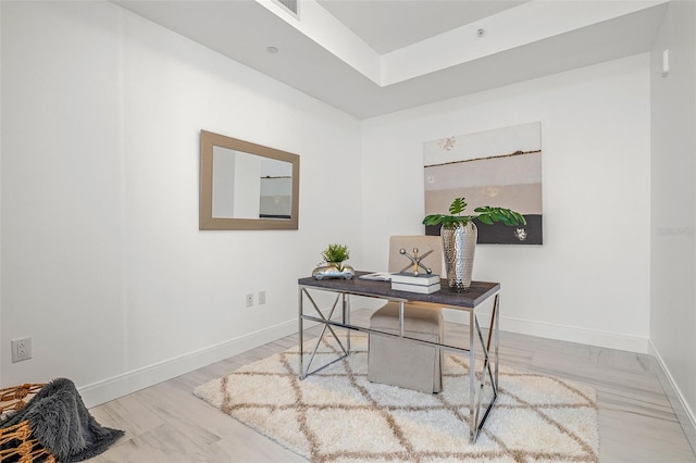 office area with light wood-type flooring