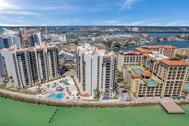 aerial view featuring a water view