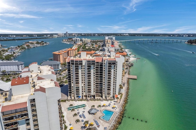 aerial view featuring a water view