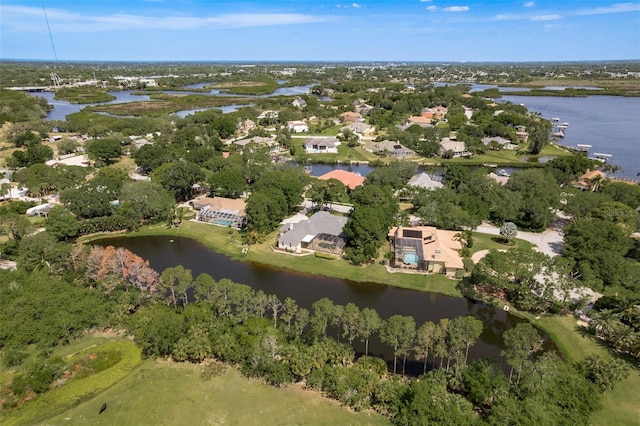 bird's eye view featuring a water view