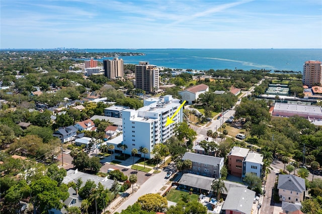 aerial view featuring a water view