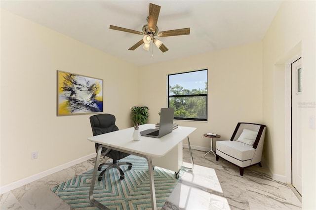 home office featuring ceiling fan