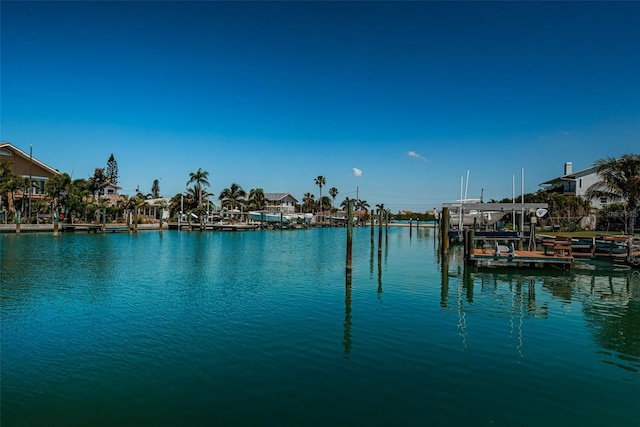 water view featuring a dock