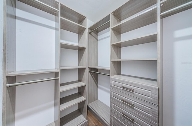 walk in closet featuring dark wood-type flooring