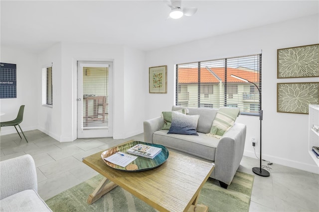 living room with light tile flooring