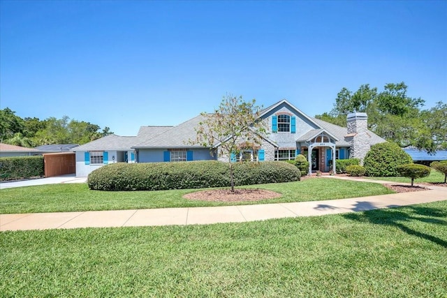 view of front of house with a front lawn and a garage