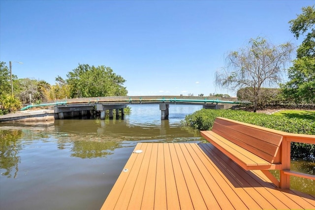 view of dock with a water view