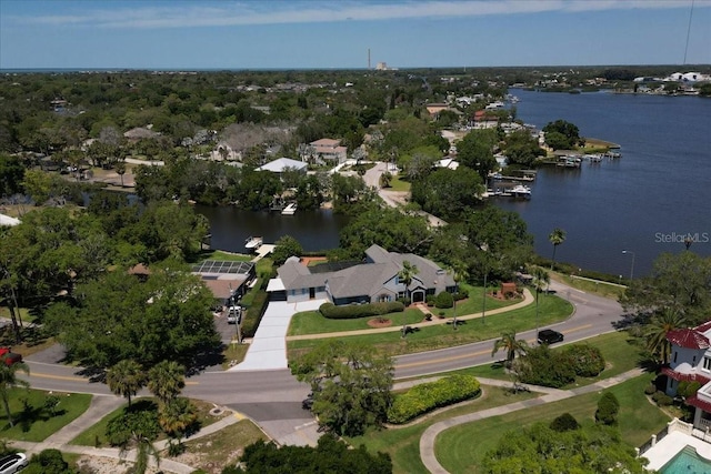 aerial view featuring a water view