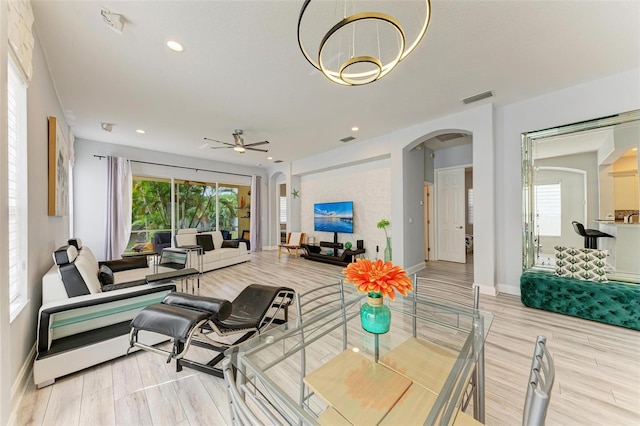 interior space featuring ceiling fan and light hardwood / wood-style floors