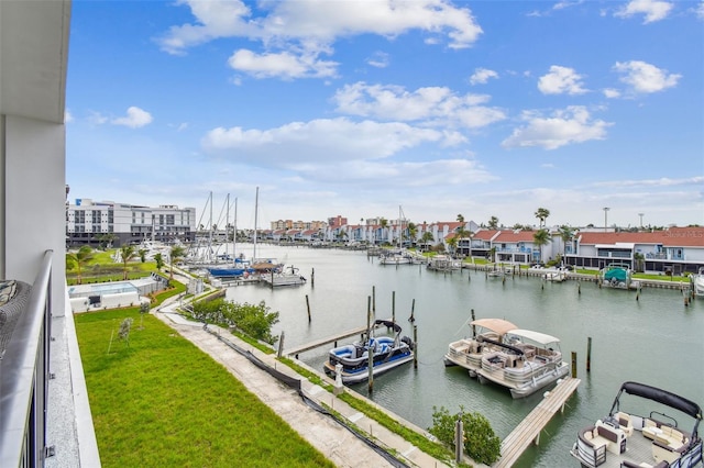 property view of water with a boat dock