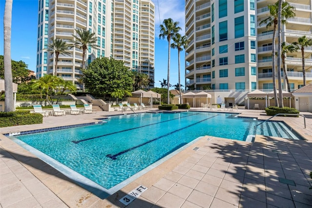 view of pool featuring a patio area