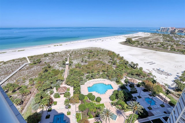 aerial view with a beach view and a water view