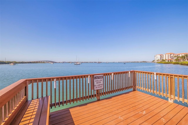 view of dock featuring a deck with water view