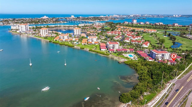 bird's eye view featuring a water view