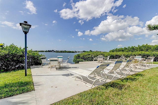 view of patio / terrace featuring a water view