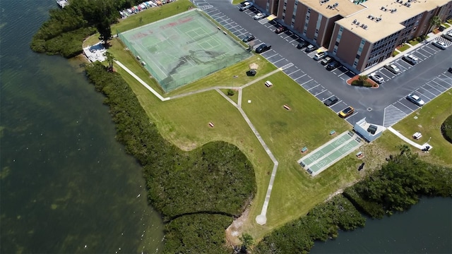 drone / aerial view featuring a water view