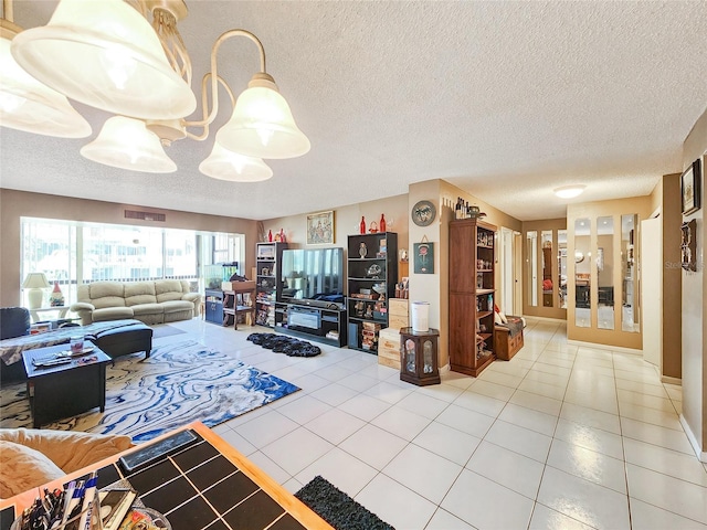 living room with tile patterned flooring