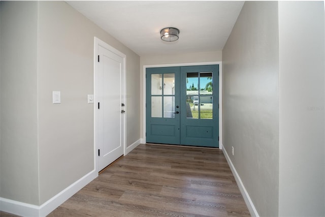 doorway featuring french doors and dark wood-type flooring