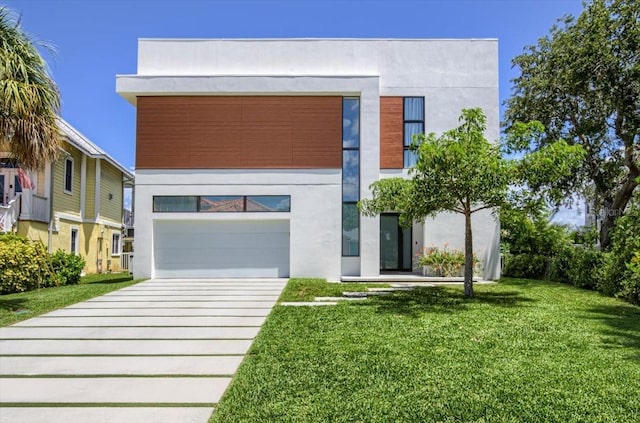 modern home with a front lawn