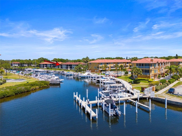 view of dock with a water view