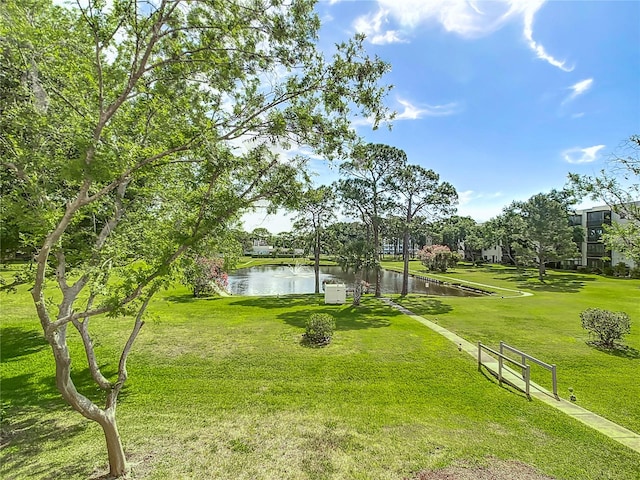 view of yard with a water view