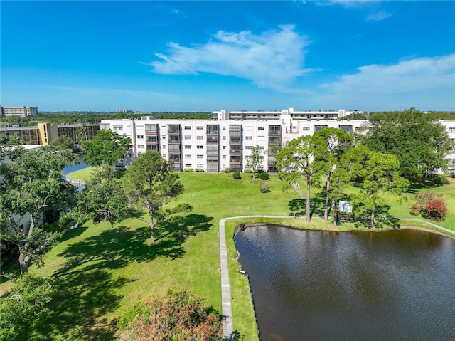 aerial view featuring a water view