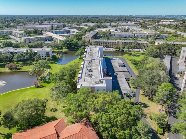 aerial view with a water view