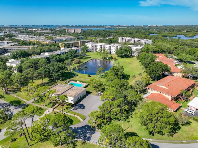 aerial view with a water view