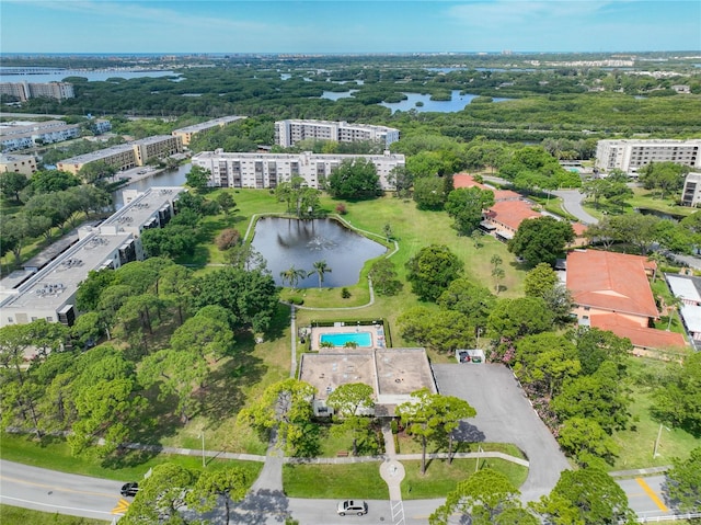 aerial view with a water view