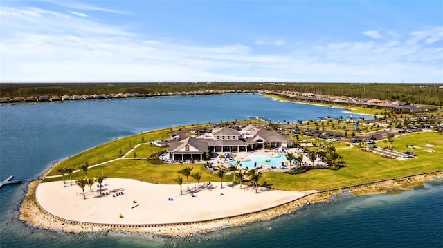 aerial view featuring a water view