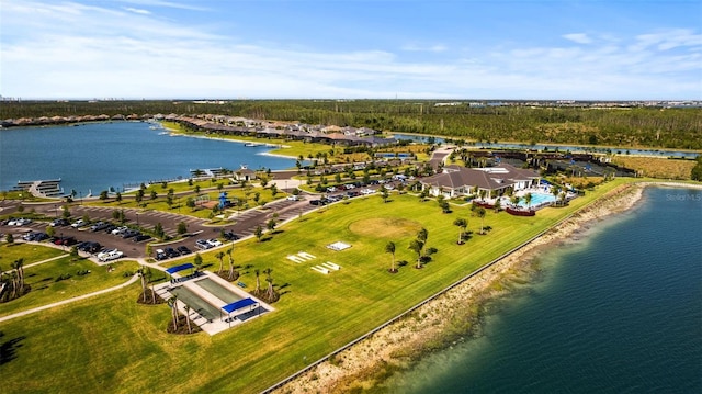 aerial view with a water view