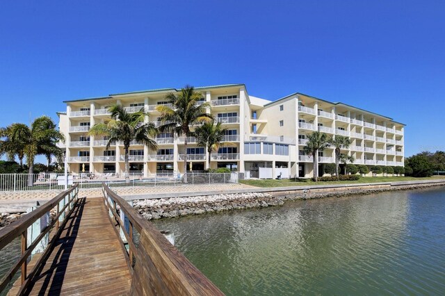 dock area with a water view