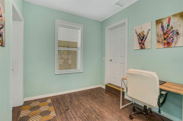 office area with dark wood-type flooring