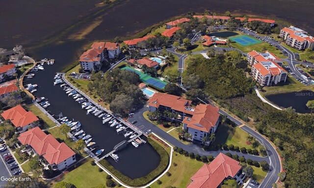 aerial view with a water view