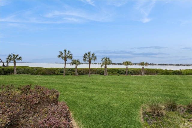 view of yard with a water view