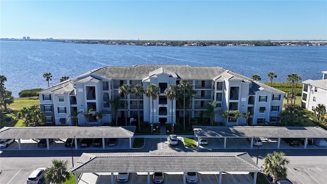 aerial view with a water view