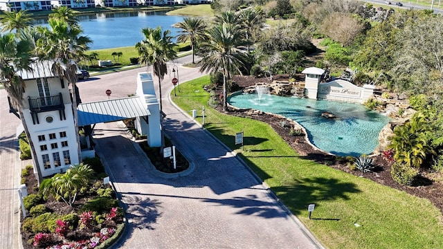 aerial view with a water view