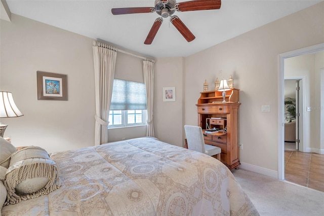 bedroom featuring ceiling fan and carpet flooring