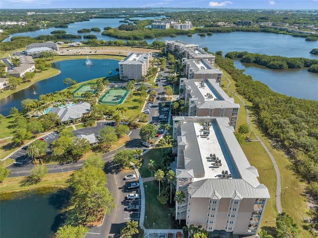 bird's eye view featuring a water view