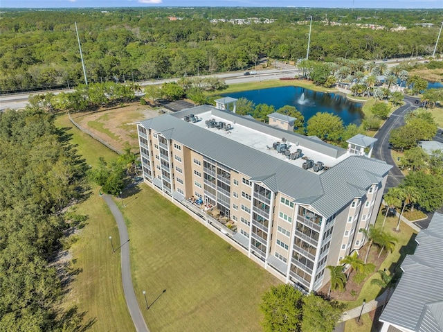 aerial view with a water view