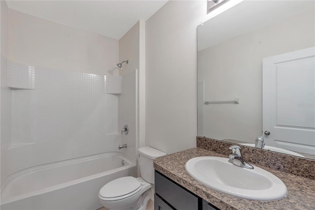 full bathroom with vanity,  shower combination, and toilet